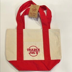 Trader Joe’s Mini Canvas Tote Bag Red and Cream NWT